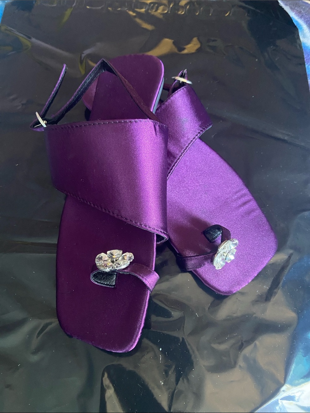 Satin Purple Gem-Accent Women's Sandals